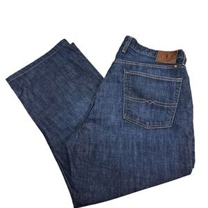 Lucky Brand Relaxed Straight Denim Five Pocket Dark-wash Whiskered Jeans 38 x 30